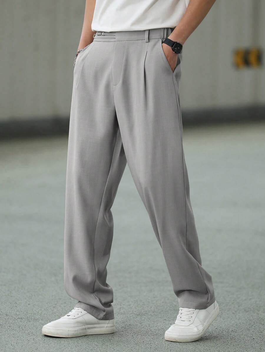 Manfinity Homme Men's Solid Color Casual Pants, Fashionable For Summer - Light Grey - View 1