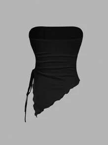 SHEIN MOD 多件式紧身胸衣上衣，侧边系腰褶，复古印花抹胸，秋季上衣，外出上衣，棕色背心