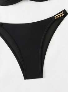 Swim SXY Women Beach Vacation Halter Backless Swimsuit Black Bikini Set, With Boning For Summer - Black - View 4
