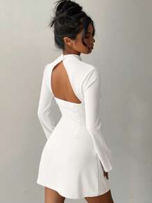 Aloruh Váy xòe bó sát thiết kế cổ đứng cho ngày lễ tình nhân/tết nguyên đán Trung Quốc mới có tay áo loe, váy dự tiệc trang trọng màu đỏ thanh lịch - trắng - Xem 2