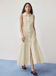 MOTF STUDIO VESTIDO CON CORTE SESGADO Y ABOTONADO
