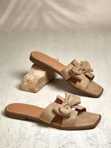 SHUZIA Dép xỏ ngón hình chữ H có nơ trang trí cho nữ - Màu be - Xem 5
