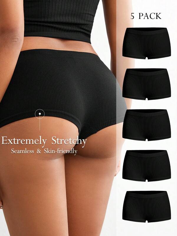 Ocili Leisure 5pcs Women Seamless Ribbed Knit Hipster Panty Set