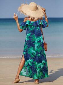 Breezaya Women Beach Allover Print High Slit Ruffle Trim Split Side Dress - Multicolor - View 2