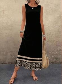EMERY ROSE Abito midi ampio e casual ed elegante con motivo geometrico, adatto per l'estate
