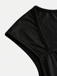 SHEIN Teen Girl Knitted Solid Color Ruched Bust Tee, Back To School , Cute, Holiday Family Outdoor Spring Picnic Everyday Wear, Black Top, Suitable For Various Occasions