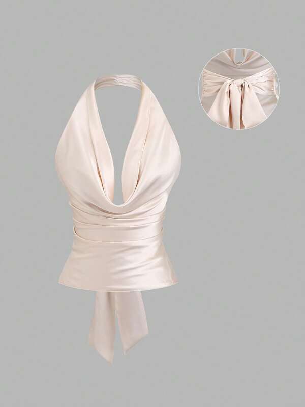 Sweetra Bowknot Strap Satin Cami, Fashionable For Summer