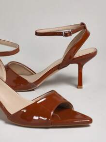 SHUZIA 女式简约尖头鞋垫踝带高跟凉鞋