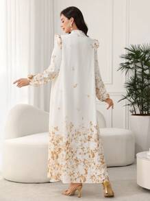 Al Najma Đầm Maxi Đi Nghỉ In Hoa Tay Dài Thiết Kế Nút Cho Nữ - Màu vàng - Xem 6