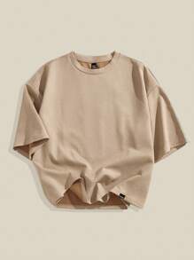 EASEVO Plus Size Men's Loose Embroidered Round Neck Short Sleeve T-Shirt, Suitable For Summer, School, For Fall - Brown - View 4