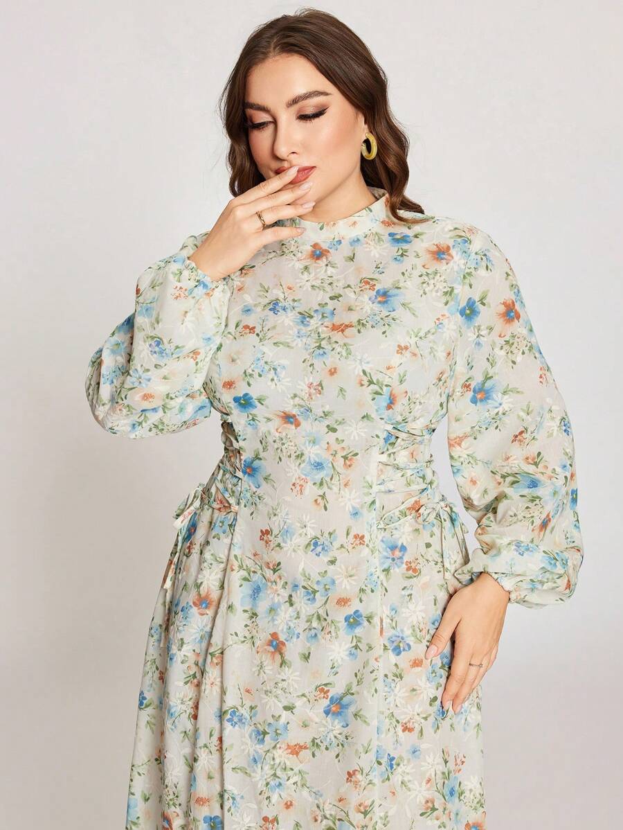 Graceveil Váy in thêu thắt eo thanh lịch cho nữ cỡ lớn - Màu be - Xem 1