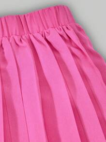 SHEIN ChillGRL 2pcs/Set Tween Girl Printed Top And Pleated Mini Skirt Set - Hot Pink - View 8