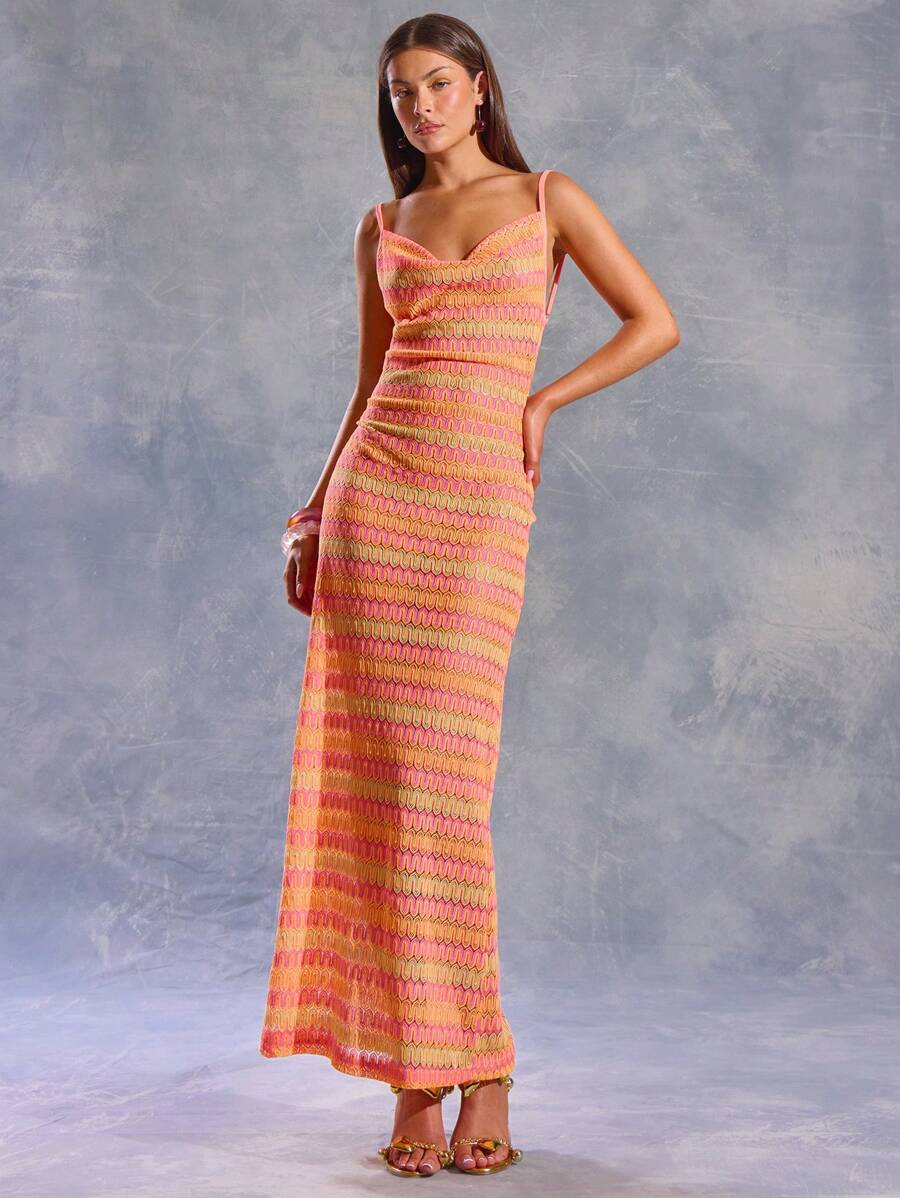 MUSERA Light Pink Summer Boho Vacation Draped Spaghetti Strap Zig Zag Textured Maxi Dress,Ibiza Y2k Cool Girl Festival Rave Outfit,Holiday Beach Long Dress - Multicolor - View 1