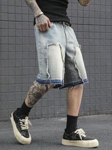 Manfinity EMRG 男士时尚牛仔短裤，适合夏季 - 藍色 - 查看 3