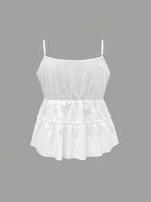 INAWLY Plus Size Solid Color Spaghetti Strap Ruffle Hem Fashionable Camisole Top - White - View 6