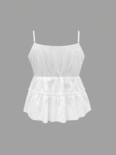 INAWLY Áo hai dây viền bèo nhún màu trơn cỡ lớn thời trang