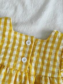 SHEIN Vintaside Kids Baby Girls' Summer Green Plaid Cap Sleeve Casual Dress, Countryside Style, Floral Print, Lightweight, Suitable For Outdoor, Homewear, Casual Parties