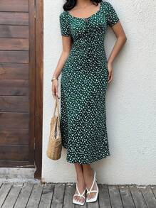 SHEIN Unity 1 chiếc váy dài tay ngắn cho nữ, thời trang cho mùa hè - Màu xanh lá cây đậm - Xem 6