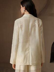 Anewsta Spring & Summer Fashion 3D Embroidery Sheer Organza Blazer - Apricot - View 2