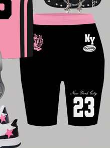 SHEIN Leap Crew 2pcs Girls Casual Minimalist Short Sleeve Top And Shorts Set, Suitable For Summer - Multicolor - View 4