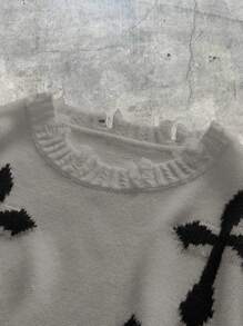 AXEPEAK Chaleco de punto con cuello redondo y dobladillo de remate con estampado de cruz, prenda básica de streetwear para hombres