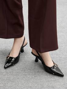 CUCCOO BIZCHIC Women's Black Pointed Toe Slingback High Heels, Elegant & Unique Design, Lovely For Spring/Summer, Suitable For Valentine's Day - Black - View 1