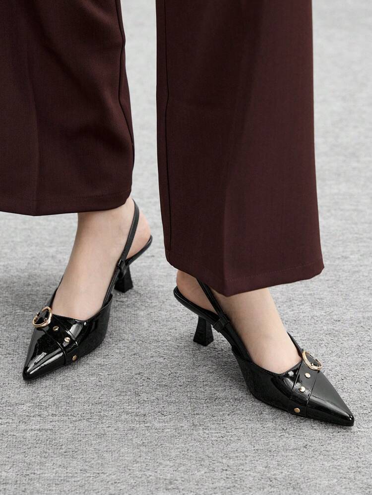 CUCCOO BIZCHIC Women's Black Pointed Toe Slingback High Heels, Elegant & Unique Design, Lovely For Spring/Summer, Suitable For Valentine's Day