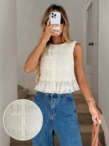 Easowa Áo kiểu nữ không tay, cổ tròn, cài cúc phía trước, chất liệu chiffon xếp ly, viền bèo nhún, phong cách thường ngày, thanh lịch, thích hợp cho kỳ nghỉ hè, đi chơi. Áo nữ đi nghỉ mát dễ thương, áo mùa hè xinh xắn, phong cách cổ điển, áo nữ đi nghỉ mát. - Màu be - Xem 9