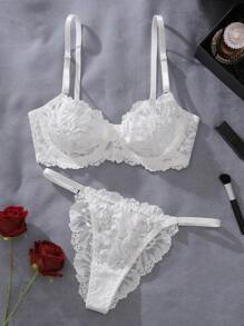 Floral Lace Underwire Bra & Panty Sexy Lingerie Set