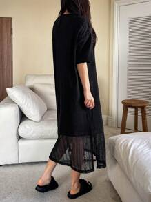 DAZY 休闲宽松家居服，女士拼接设计家居服，Moo Moo 睡衣 - 黑色 - 查看 2