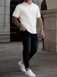Manfinity CasualCool Camisa polo de manga corta casual con textura talla grande para hombre, de verano