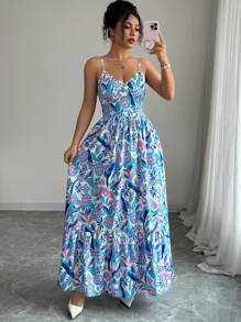 Vestido de verano elegante y estilizado con estampado y cuello halter para vacaciones de la mujer - Multicolor 2 - Ver 11