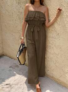 Serisse Mono de mujer de unicolor con volantes escalonados y cinturón sin mangas