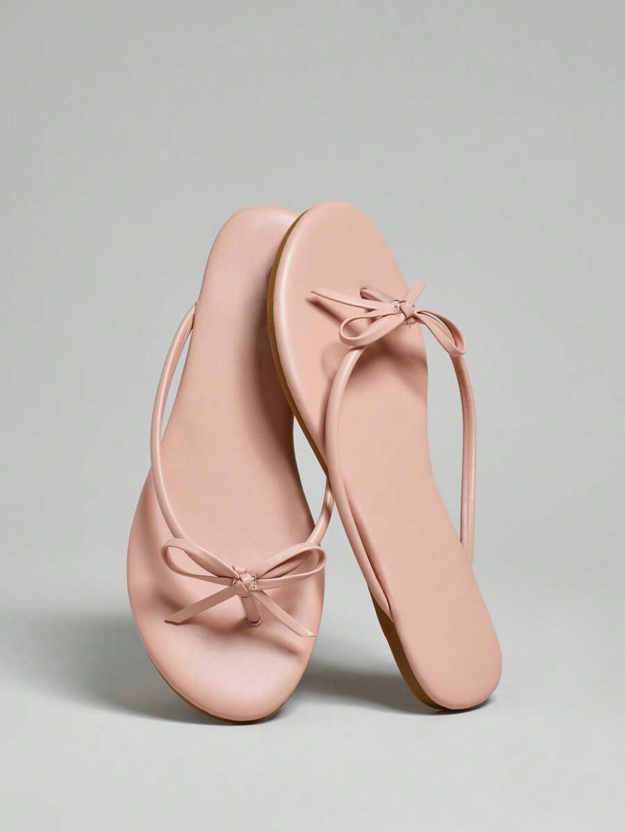 SHUZIA Women's Fashionable And Versatile Thong Flat Sandals Valentine's Day - Beige - View 1