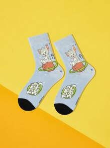 TOM & JERRY X SHEIN 1 Đôi tất cổ cao thời trang họa tiết mèo hoạt hình dễ thương cho nữ - Nhiều màu - Xem 2