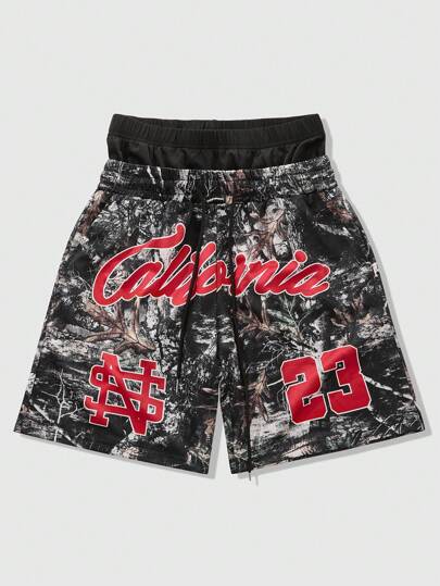 Street Life Pantalones cortos deportivos para hombre con eslogan de nombre de ciudad estadounidense e impresión de rama de árbol, adecuados para uso diario en primavera/verano