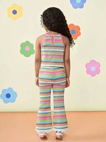 2pcs/Set Young Girl Solid Color Camisole Top And Wide Leg Pants Set - Multicolor - View 2
