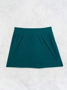 Swim Lushoire Beach For Women, Solid Color Beach Side Slit Elegant Culottes, Stylish Swimwear & Swim Shorts For Summer Beach Vacation - Teal Blue - View 4