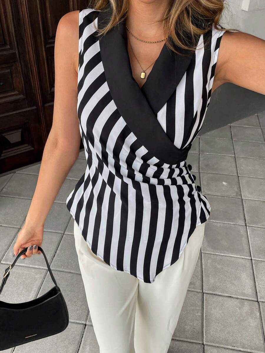 Chiquease Ladies' Sleeveless Shirt, Fashionable For Summer - Black and White - View 1