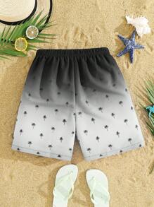 SHEIN Leap Crew 1 Piece Tween Boy Casual Sports Holiday Style Beach Shorts With Gradient Coconut Tree Pattern Suitable For Back To School Suitable For Birthday Parties, Evening Parties, Performances, Weddings, Baptisms, Opening Ceremonies Daily Suitable For Daily Use Suitable For School Suitable For Travel Suitable For Sports Suitable For To Play Swimming Suitable For Spring And Summer Seasons - Grey - View 2