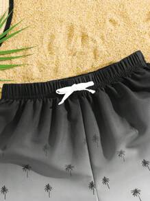 SHEIN Leap Crew 1 Piece Tween Boy Casual Sports Holiday Style Beach Shorts With Gradient Coconut Tree Pattern Suitable For Back To School Suitable For Birthday Parties, Evening Parties, Performances, Weddings, Baptisms, Opening Ceremonies Daily Suitable For Daily Use Suitable For School Suitable For Travel Suitable For Sports Suitable For To Play Swimming Suitable For Spring And Summer Seasons - Grey - View 3