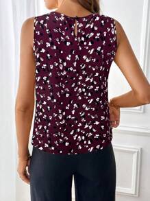 SHEIN Clasi Camisa elegante de mujer de verano con cuello de volantes, estampado abstracto y aleatorio, sin mangas, para uso diario y casual, adecuada para diversas ocasiones, incluyendo el trabajo