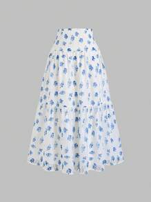 SHEIN Sweetro Falda evasé de estilo campestre francés con estampado floral menudo, silueta estilizante para primavera y otoño con caída fluida - Multicolor - Ver 2