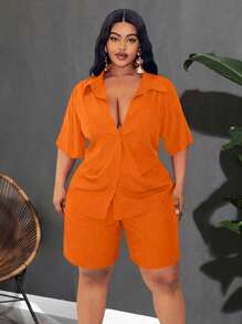 Slaydiva 新款锐舞/复活节女装/复古富家女装/乡村音乐会装/外出装/仙女风/音乐节装/热带度假女装/夏季女装/夏季/锐舞/欧洲夏季/春季装/西部风女装（大码）/音乐会/毕业典礼装，纯色休闲百搭性感/极简无袖上衣短裤套装 - M - 橘色 - 查看 3