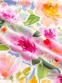 SHEIN 少女度假休闲花朵全印花抹胸花卉印花迷你连衣裙，适合春夏季连衣裙