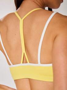 Musera Sport Sujetador deportivo con tirantes de contraste, para pádel, tenis, pickleball, gimnasio y fitness - Amarillo - Ver 6