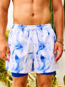 Surfspeed Men's Fashion Beach Shorts, Suitable For Summer, Hawaiian - Blue and White - View 4