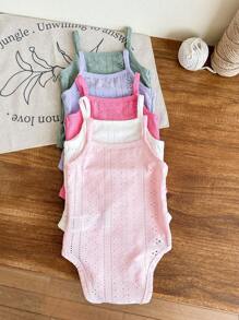 SHEIN LMoss Kids Conjunto de 5 peças para bebês recém-nascidas, conjunto de body de tricô fofo em cores sólidas para o verão. - Multicolorido - Ver 2