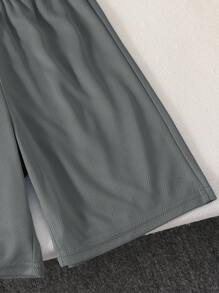 SHEIN 2pcs/Set Tween Boys Casual Loose Fit Simple Letter Graphic Short Sleeve Top And Shorts Set, Suitable For Commuting, School, Daily Casual, Sports, Spring/Summer