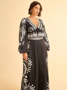 CAJUNI Plus Size Women Tropical Coconut Tree Printed Casual Wide Leg Extra Long Beach Pants